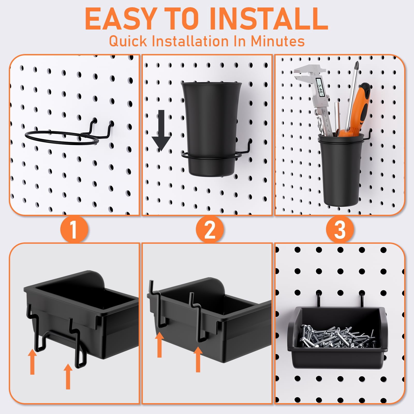 280pcs Upgraded Pegboard Accessories Organizer Kit  Peg Board Hooks Assortment With Bins & Cups For Organizing Tools Fit 1/8 Or 1/4 Inch Garage Workshop Wall Hanging
