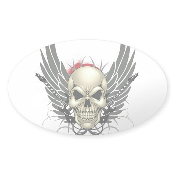 CafePress - Skull, Guitars, And Wings Sticker - Sticker (Oval)