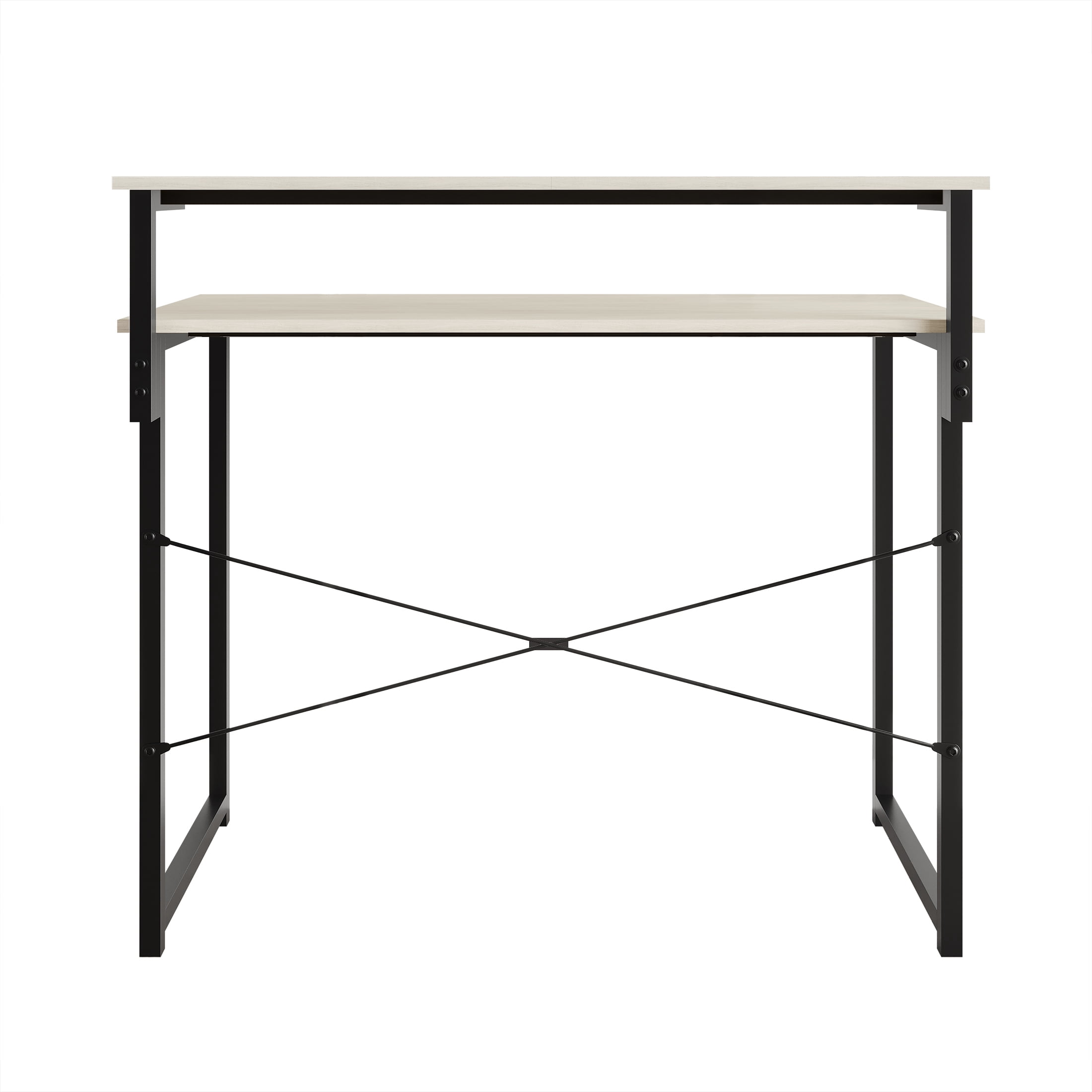 Castle Place Minimalist 39" Metal Computer Desk With Shelf, Light Grey
