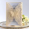 thumbnail image 1 of Tarjetas de invitación de boda cortadas con láser, cubiertas de mariposa, decoraciones personalizadas, suministros de tarjetas de papel para fiesta de compromiso de cumpleaños, 50 unidades, 1 of 4