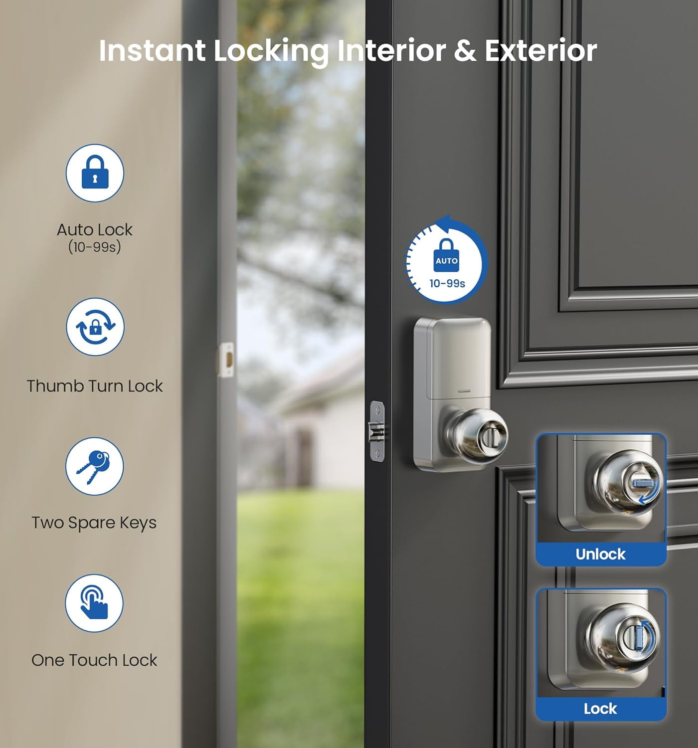 Veise Keypad Door Knob Lock, Keyless Entry Digital Lock for Front Door & Bedroom, Aluminum Metal Satin Nickel
