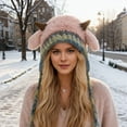 thumbnail image 2 of Bibifish Womens Rainbow Knit Trapper Hat With Horn Decor Fluffy Ear Flaps Stretchy Warm Hat Winter Casual Outings Fun Stylish Hats, 2 of 5
