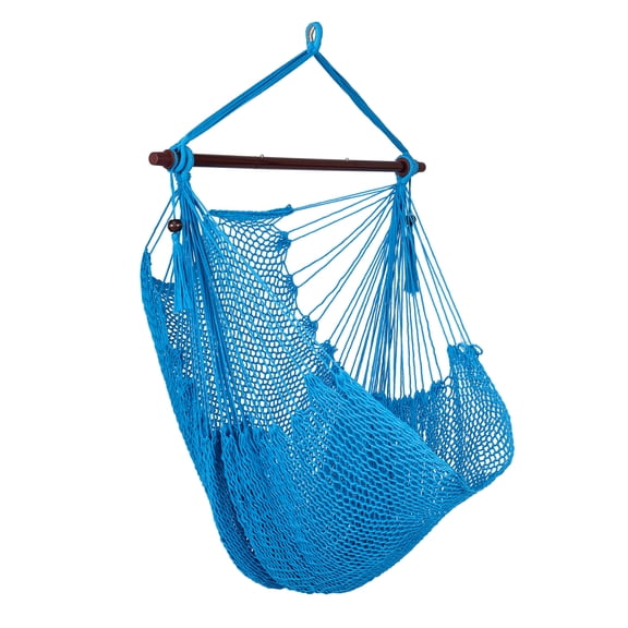 Gymax Caribbean Hammock Chair Large Soft-Spun Hanging Chair w/ Metal Spreader Bar Blue