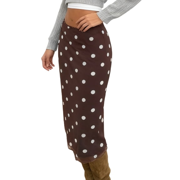 LMLYSoH Women's Casual Midi Skirt Elegant Dot Print Slim Fit Knee Length Skirt for Party Work Daily Wear