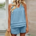 thumbnail image 6 of FNFYFH Womens Short Sets 2 Piece Summer Beach Vacation Outfits Sleeveless Pleated Tank Top and Shorts Matching Sets Women Clothing, 6 of 7