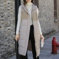 thumbnail image 6 of Lovskoo Womens 2025 Fall Vests Padded Coat Sleeveless Fleece Jacket Zip Up Hoodie Pockets Long Warm Winter Coat Outerwear Khaki, 6 of 8