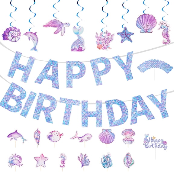 Birthday Party Decoration Supplies Happy Birthday Banner Little Under the Sea Theme Party Decoration Craft Hang Tags with String
