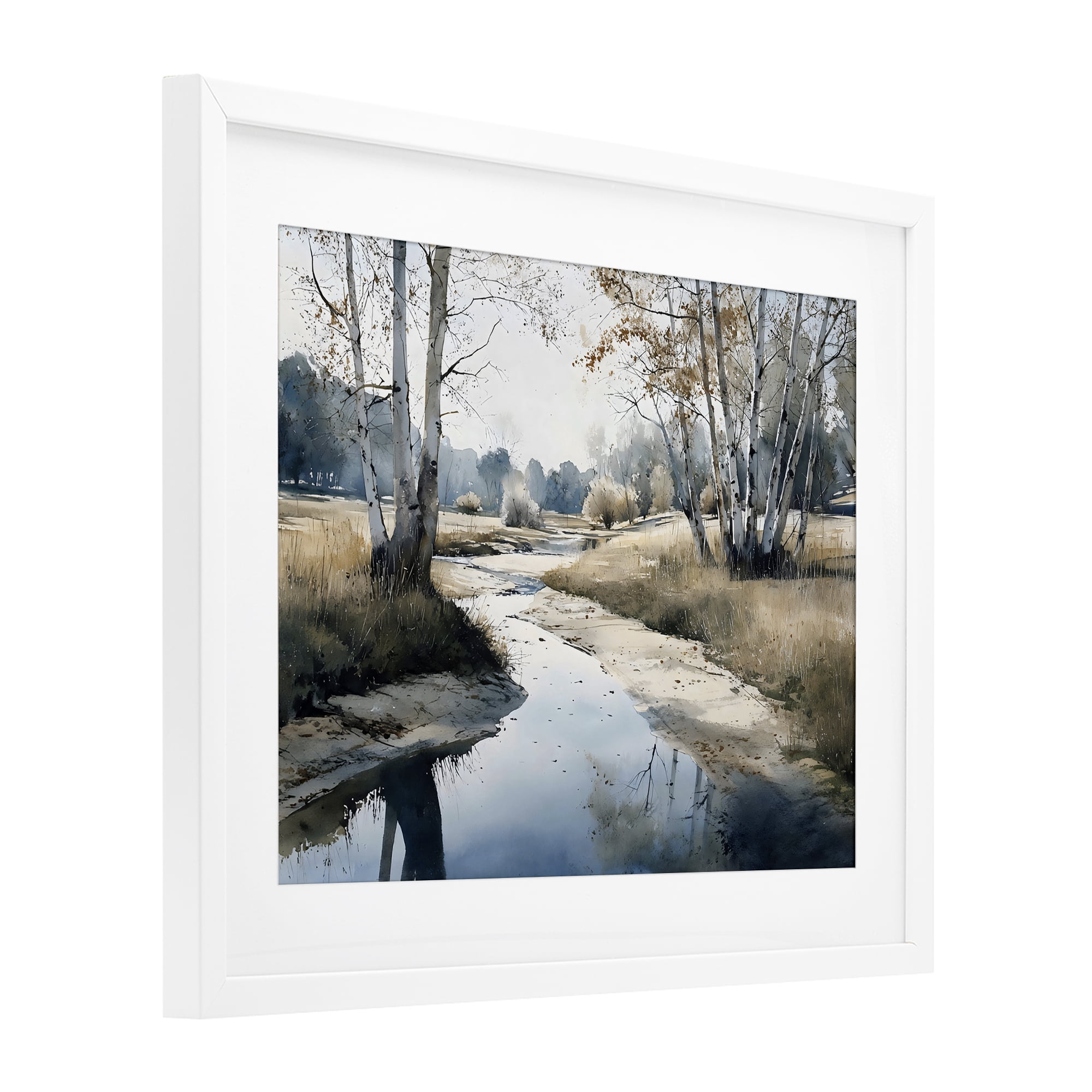 Stupell Industries Birch Tree Creek in Autumn White Framed Print Under Glass, design by Franklyn Gregory