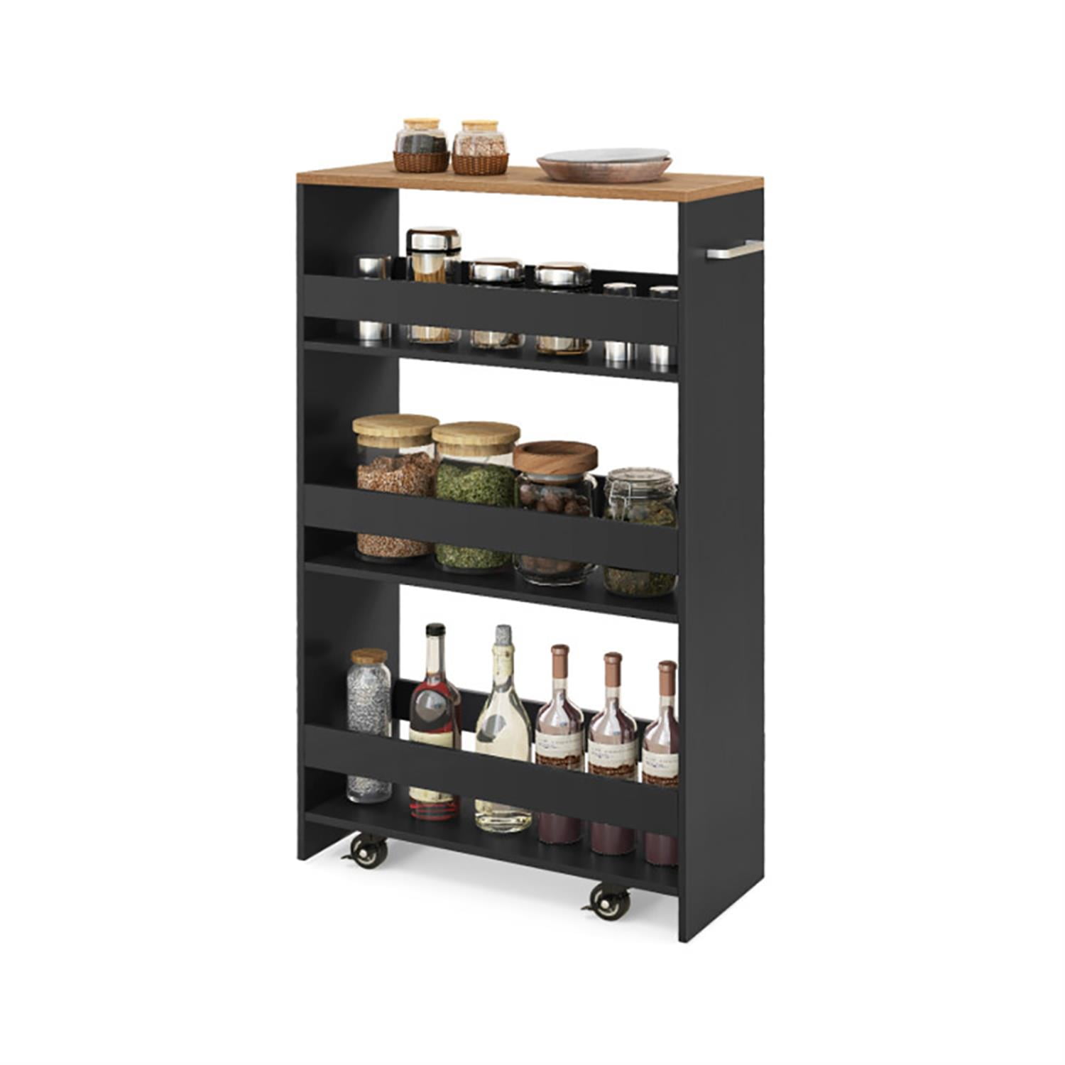 Demi Bonn 4-Tier Narrow Mobile Serving Cart with Open Shelves and Handle, Utility Cart, Bar Cart, for Kitchen Bathroom Living Room, Black