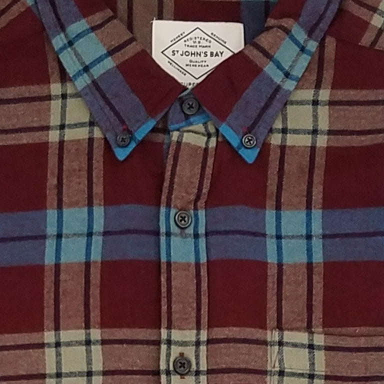 St. Johns Bay Mens Burgundy Multi Plaid Long Sleeve Flannel Shirt