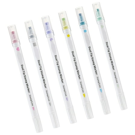 6 Color Watercolor Markers Double Head Stamp Marker Set for Doodling Drawing