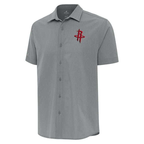 Men's Antigua  Gray Houston Rockets Activate Woven Short Sleeve Button-Up Shirt