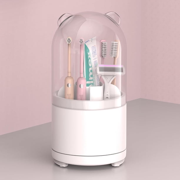 Soporte de cepillo para polvo de dientes giratorio blanco con tapa, soporte de cepillo para polvo de dientes eléctrico para baño con tapa, bonito organizr de pasta dental para fregadero de