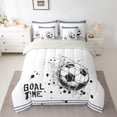 thumbnail image 2 of Feelyou Modern Soccer Sports Bedding Comforter Set 7pcs for Kids, West Football King Bedding Sets, White Navy Cartoon Theme Reversible Bed Sheets, Super Cozy Room Decor, 2 of 7