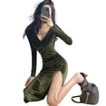 thumbnail image 3 of Laklulu - Vestido mini de fiesta sexy ajustado con escote en V y mangas, para mujer, verde, XL, 3 of 6