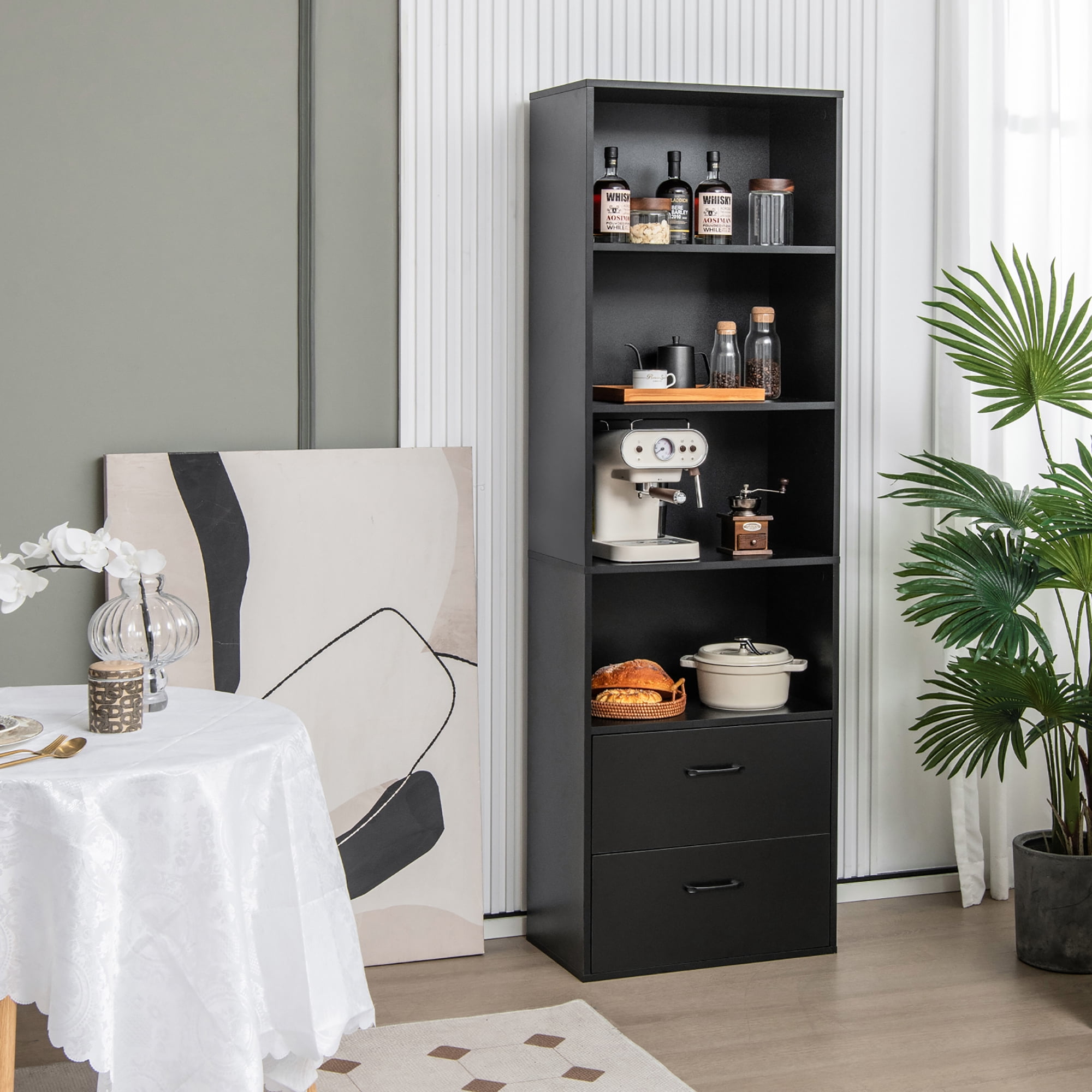 Costway 6-Tier Tall Bookshelf Freestanding Modern Bookcase Black Storage Cabinet