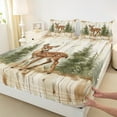 thumbnail image 3 of Manfei Cartoon Deer Full Size Sheets for Girls Boys, Watercolor Jungle Wildlife Bed Sheets, Green Pine Tree Sheet Sets, Luxury Bedroom Decor 4pcs, 3 of 7