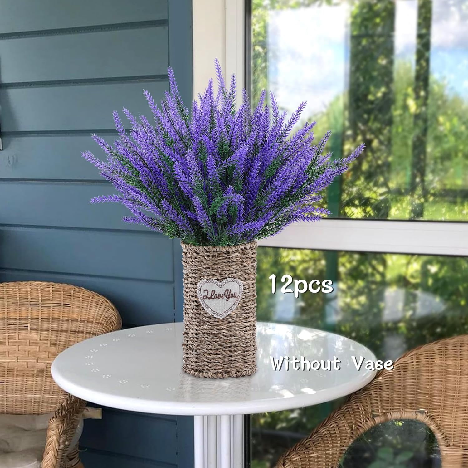 12 Bundles Artificial Flowers Lavender Plant Fake Flower for Outdoor Wedding Garden Home Kitchen Table Centerpieces Decoration Purple Flowers