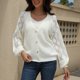 thumbnail image 2 of Suéter de punto para mujer, cuello en V, ahuecado, moda, manga larga, abrigo de punto con botones, blanco XL, 2 of 6
