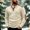 (New13)Khaki, variant on Men's Vintage Knit Blouse Stand Collar Half Button Tops with Elbow Patches Warm Long Sleeve Outdoor Camping Tops