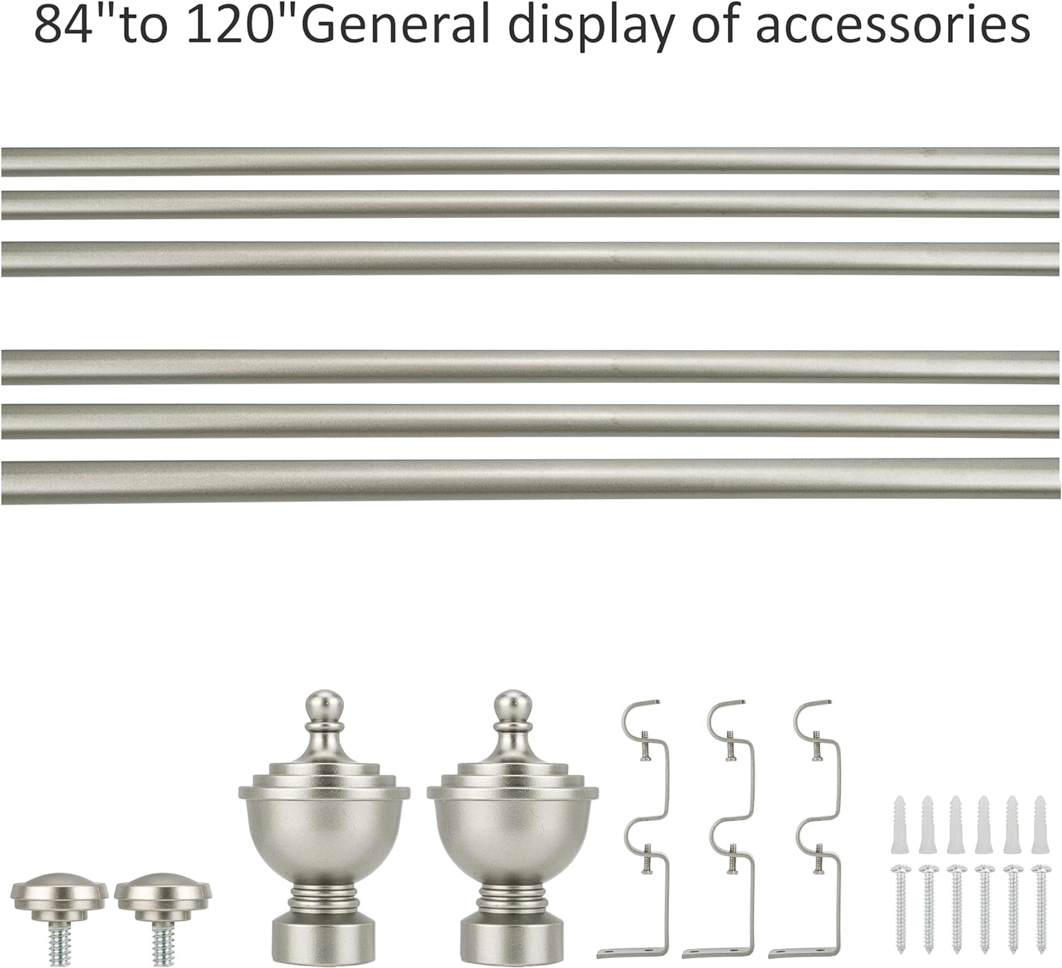 eTeckram 5/8" Double Curtain Rod with Royale Finials,Pewter,84‘’-120‘’