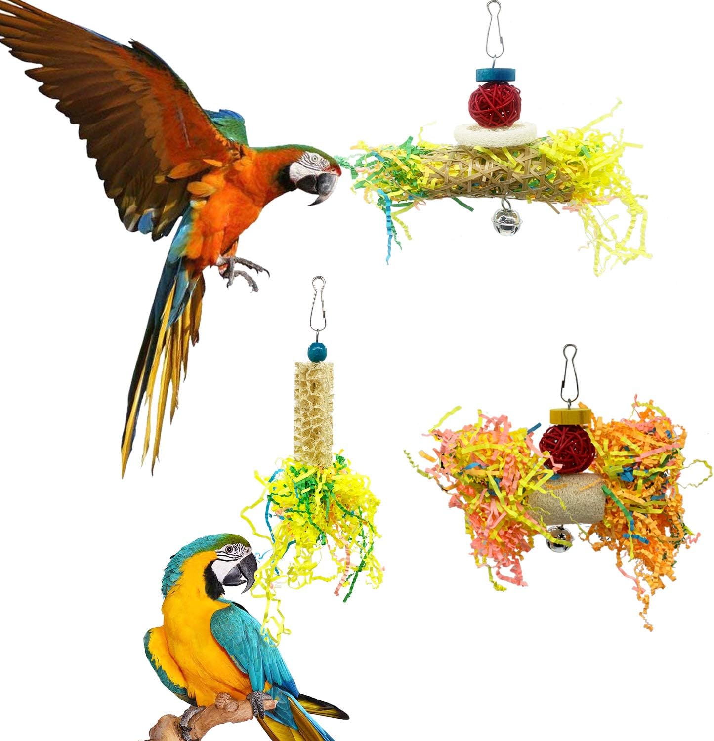 Bird Parrots Shredding Toys Chewing Toys Loofah Toys Cage Shredder Toys Foraging Hanging Toys Accessories for Parrots Lovebird Cockatiel Conure African Grey