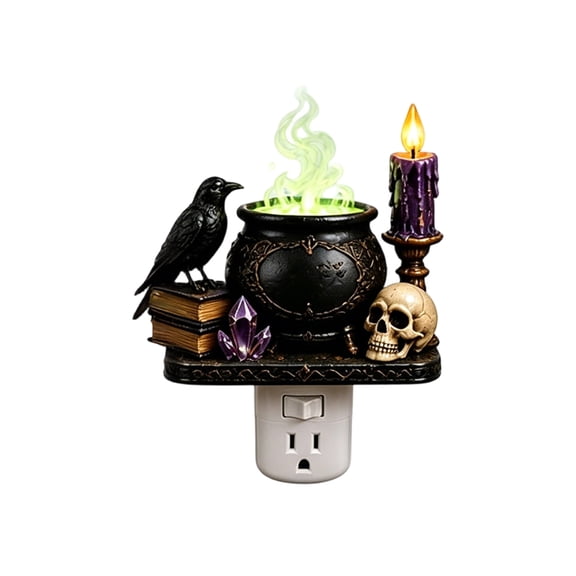 Halloween Witch Campfire Nigh Llight,Halloween Lights Plug in to Wall Resin Vintage,Witch Night Lights for Kids Room,Halloween Decorations Indoor,Room Home Decor,Gifts for Girls and Boys(C)
