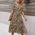 thumbnail image 3 of PENGXIANG Femmes Casual Print Fleur Slim Été Manches Courtes V-Cou Robe, 3 of 3