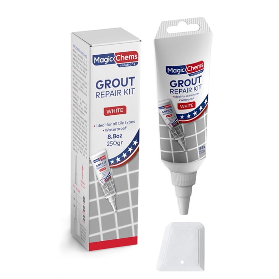 Tile Grout Repair, White 8.8 oz/250gr. Fast Drying Grout Repair Kit, Grout Filler Tube Repair Kit, Tile Grout Paint, Grout Sealer Restore and Renew Bathroom Floor, Tile Gaps, Joints, Lines