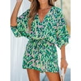 thumbnail image 6 of Cupshe Women's Green Lace Up Leopard Print Romper Short Sleeves Jumpsuits Wide leg Outfit, 6 of 6