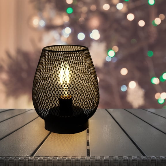 Metal Mesh Table Lamp, Industrial LED Night Light, , Accent Desk Lighting For Bedroom Living Room Cottage Home Decor(Black)