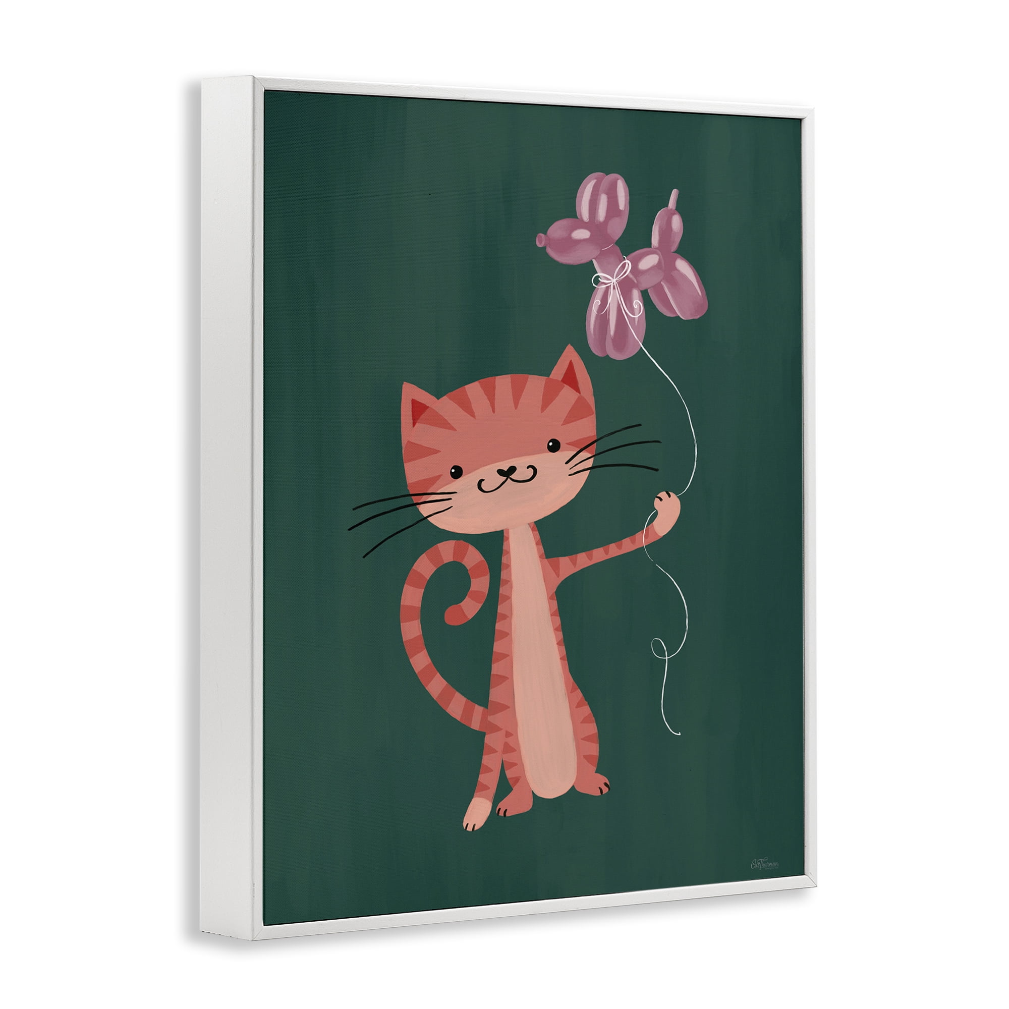 Stupell Industries Balloon Buddy Cat White Framed Giclee Art, design by Cat Thurman Designs