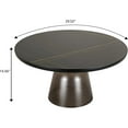 thumbnail image 3 of LeisureMod 30" Round Coffee Table with Sintered Stone Top and Black Powder-Coated Iron Rim Tempered Glass Pedestal Base No Assembly for Modern Home, Living Room Tully Collection in Grey/Black Stone, 3 of 8