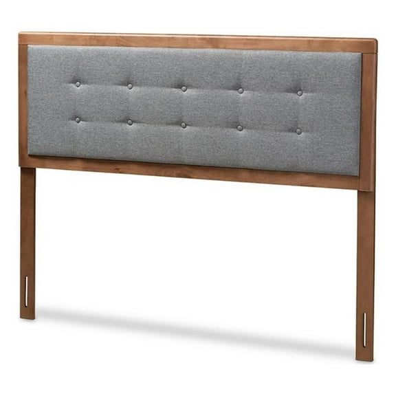 Bowery Hill Mid-Century Wood Tufted Queen Headboard in Dark Gray/Walnut Brown