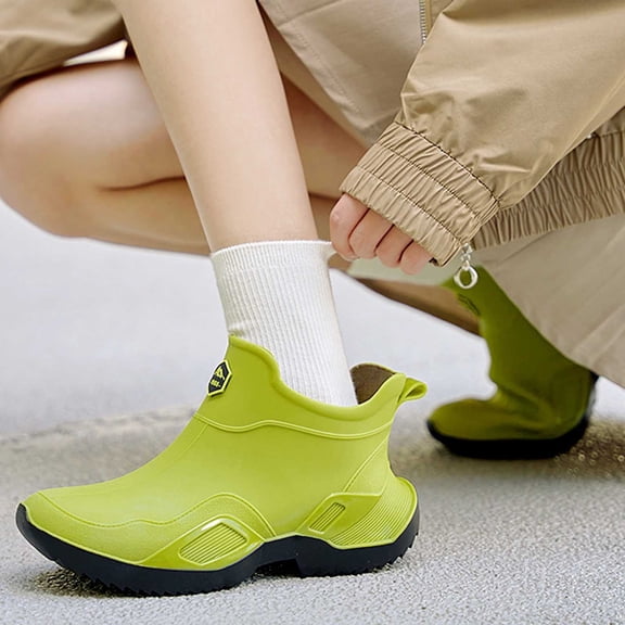 Rain Boots Women Non- Rubber High Top Unisex Rain Shoes Women Rain Boots (Green 9)