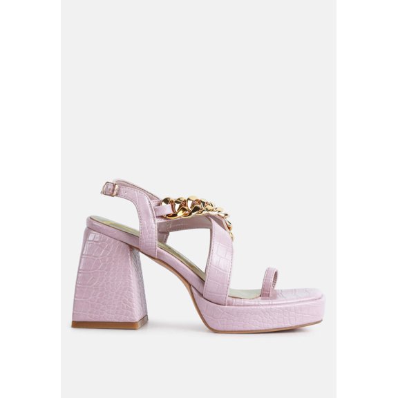 Frecklin Metal Chain Block Heel Sandals