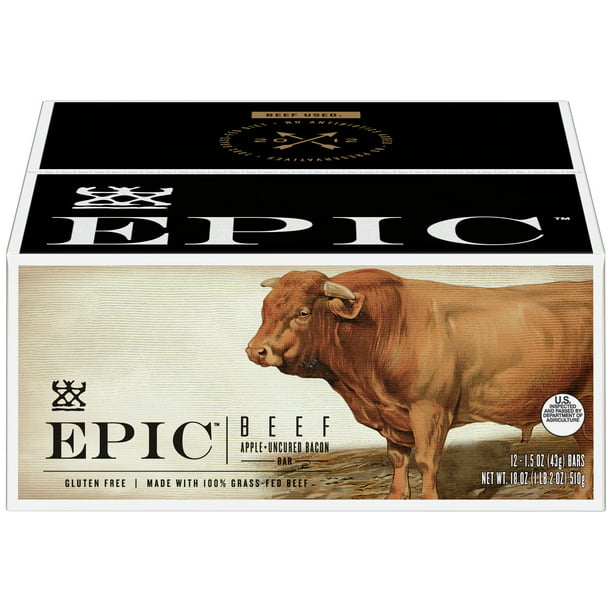 12 Count) EPIC Meat Bar, Beef, Apple & Uncured Bacon,  