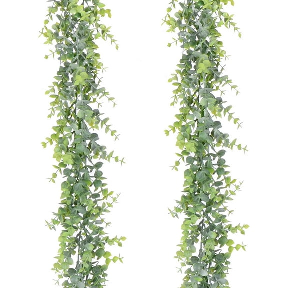 2 Pack Artificial Vines Faux Eucalyptus Garland, Fake Eucalyptus Greenery Garland Wedding Backdrop Arch Wall Decor, 6 Feet Fake Hanging Plant for Table Festival Party Decorations