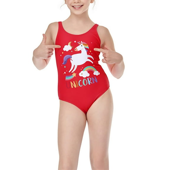 Gyratedream 2-12 Years Kids Girls Cartoon One-Pieces Swimsuit Racer Bathing Suit