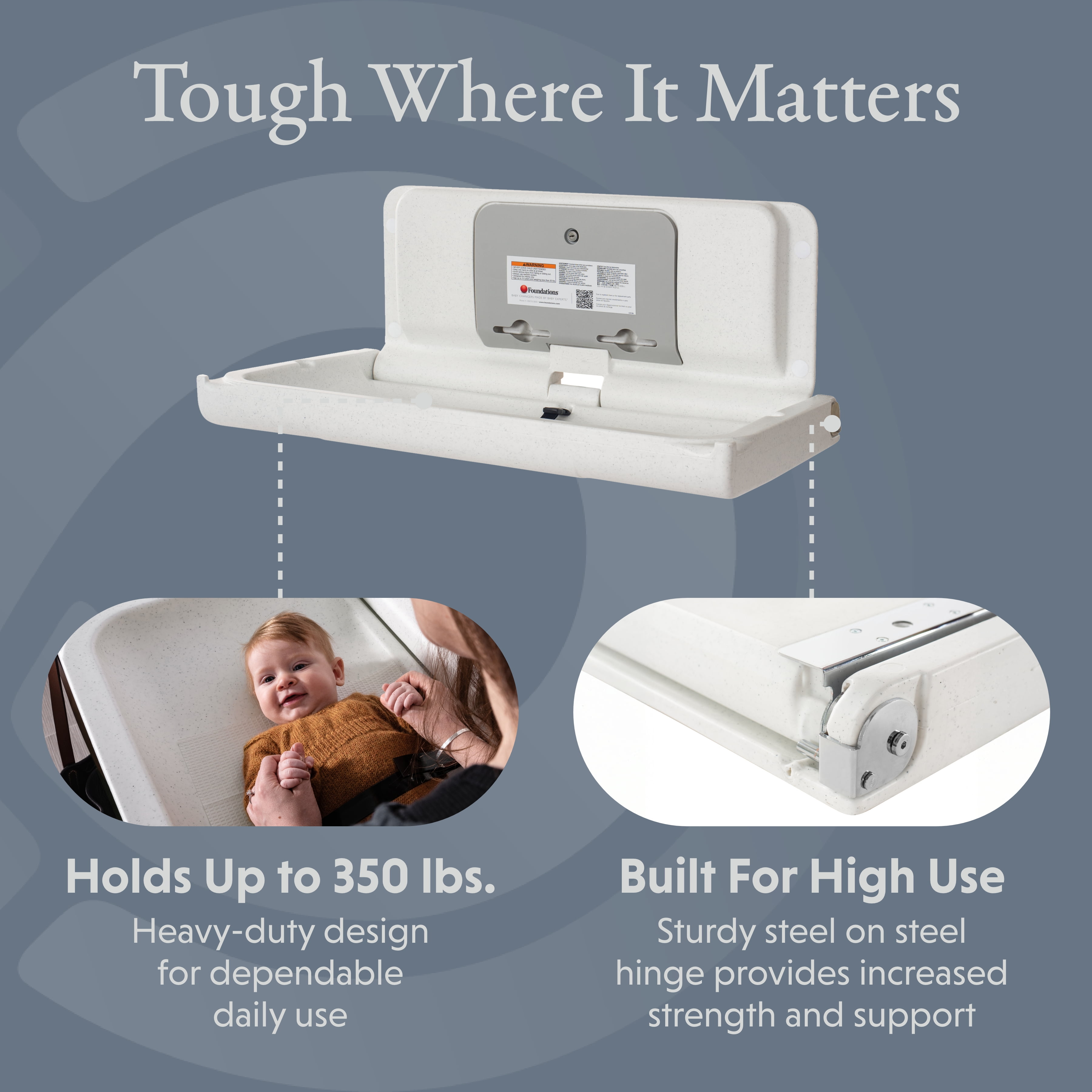 Foundations Ultra Horizontal Baby Changing Station, EZ Mount Backer Plate Included, White (200-EH-03)