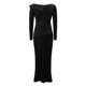 thumbnail image 2 of Gibobby Vestidos largos de fiesta Vestido largo de manga larga con cuello en V y abertura de terciopelo dorado estilo retro para mujer vestido de noche anual(Negro,CH), 2 of 3
