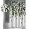 thumbnail image 3 of Extra Long Shower Curtain 72x84 Inch, Green Botanical Shower Curtain Waterproof Bathroom Decor Watercolor Spring Eucalyptus Leaves Red Fabric Bath Curtain Set Accessories with Hooks, 3 of 6