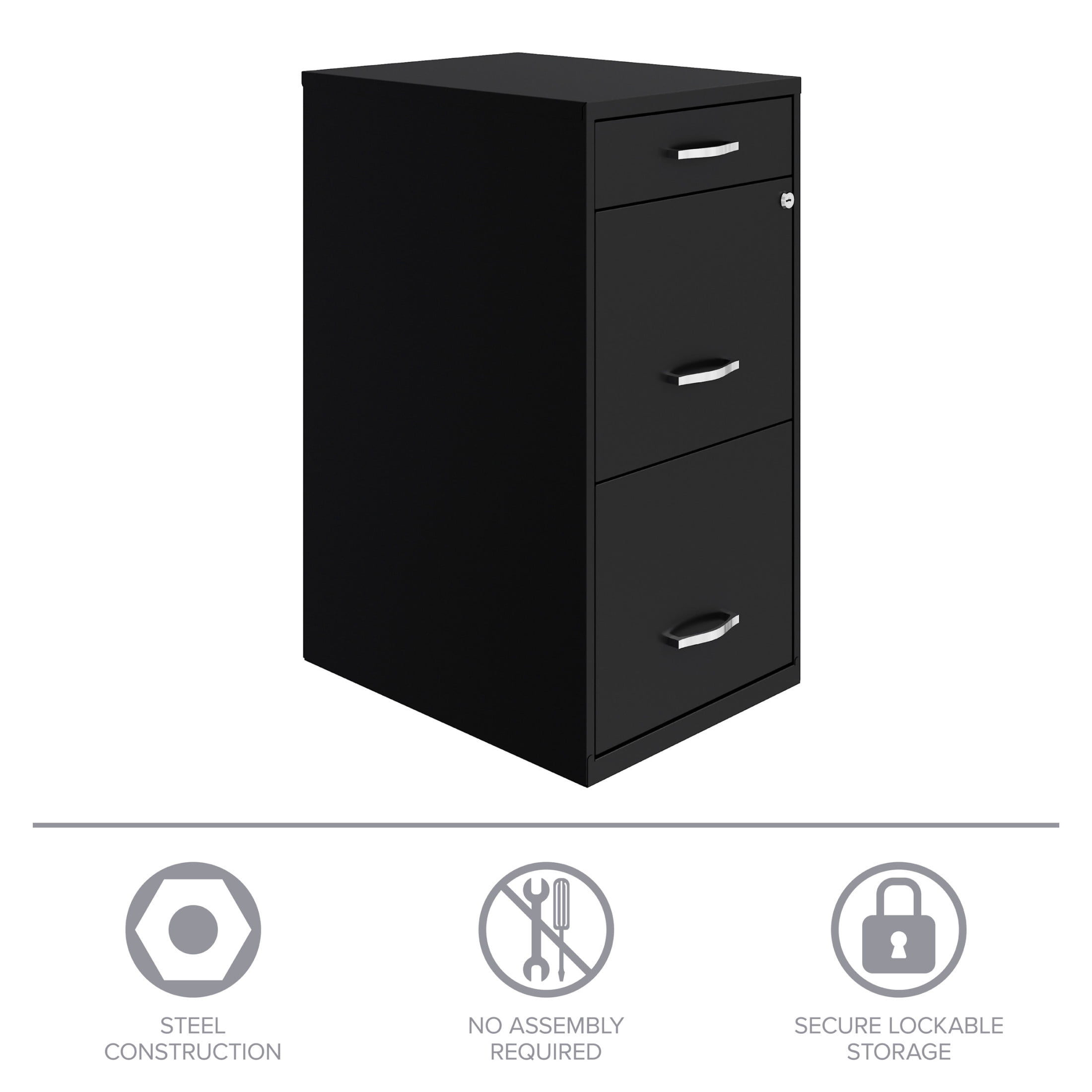 Space Solutions 3 Drawer Letter Width Vertical File Cabinet with Pencil Drawer, Black