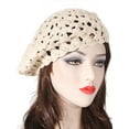 thumbnail image 3 of DLAPL Women's Cotton Slouchy Beret Hat Crochet Floral Cutout Handmade Knit Beanie Hat (Solid Beige), 3 of 3