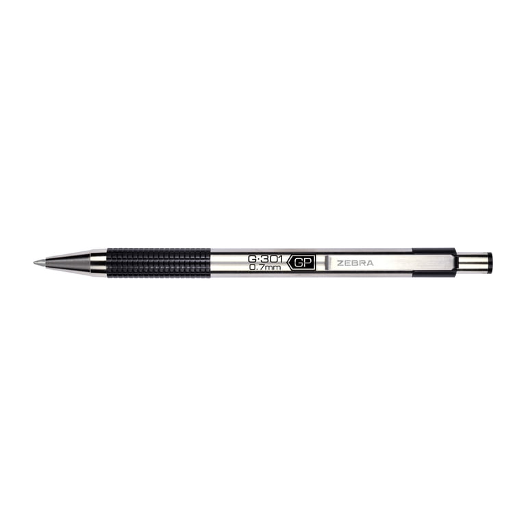 Zebra G-301 Stainless Steel Retractable Gel Pen, 0.7mm, 4pk