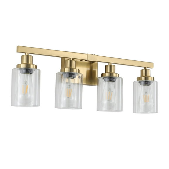 24" Gold 4-Light Bathroom Vanity Light Fixture with Clear Glass Shades, Modern Wall Sconce Lighting for Bathroom Mirror, Vanity, Dressing Room, or Hallway (No Bulbs Included)