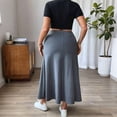 thumbnail image 4 of ClodeEU Women's Plus Size Elaist Waist Drawstring Skirt with Side Slit ,Casual Soft Midi Skirt Dark Gray,Womens Plus XXL, 4 of 6