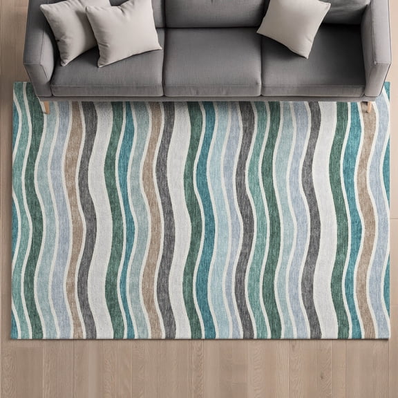 Addison Rugs Mayfield Premium Machine Washable Transitional Stripes Teal Rectangle Rug, 10' x 14'