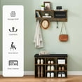 thumbnail image 3 of TROPOW Hall Tree Shoe Bench Industrial 6 in 1 Coat/Shoe Rack with 5 Hooks, 9 Storage Cubbies with Bookshelf and Small Blackboard, for Entryway, Hallway, Living Room (Brown, 31.5 inch), 3 of 7