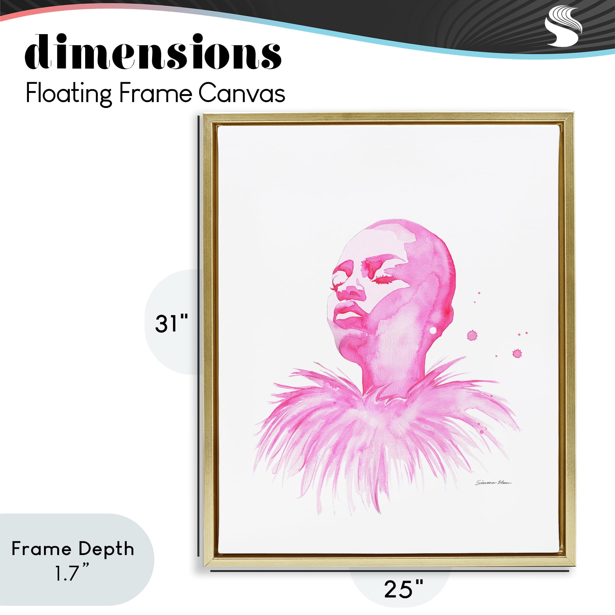 Stupell Industries In A Pink Mood Portrait Gold Framed Floater Canvas Wall Art, design by Simone Elum